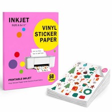Printable Vinyl Sticker for Inkjet Printers, 50 Sheets Glossy White 8.5 x 11 ... picture