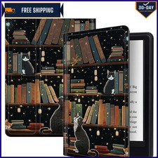 Auto Wake Case for All-New Kindle Paperwhite 12th Gen 2024 - Cat Library Design picture