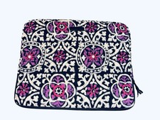 Vera Bradley Flora Medallion Quilted Laptop Sleeve Black White Purple picture