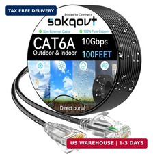 Cat6a Ethernet Cable Slim 100ft Outdoor, 28AWG Pure Copper Cat6 Internet Cable f picture