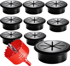 Desk Grommet Kit - 8 PCS 2 Inch Black ABS Plastic Cable Hole Cover with Soft Rub picture