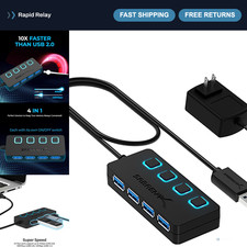 4-Port Powered USB 3.0 Hub with LED Power Switches - Fast Data Transfer, Compact picture