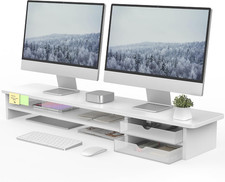 Monitor Stand Desk Riser with Frosted Acrylic Storage Drawers White for Dual picture