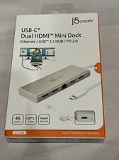 j5create USB-C Mini Dock- Type C Hub with 2X 4K HDMI, 2X USB 3.0, Ethernet, Powe picture