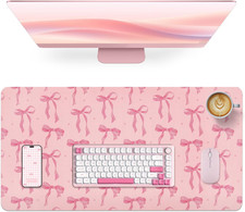 Pink Desk Mat, Large Mouse Pad Pink Bow Keyboard Mat Computer Pad, Cute Girly... picture