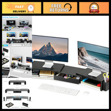 Adjustable Dual Monitor Stand with Drawer & 2 Pen Holders - Ergonomic Desk Organ picture