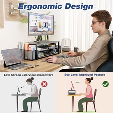 Desk Organizer and Accessories, 2-Tier Computer Monitor Stand Riser with Drawer  picture