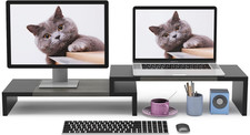 Dual Monitor Stand Riser with Adjustable Length and Angle, 2 Shelf Desktop picture
