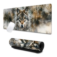 Cool Wolf Large Gaming Desk Mat Rubber Non-Slip Majestic Forest 31.5x11.8 Inch picture