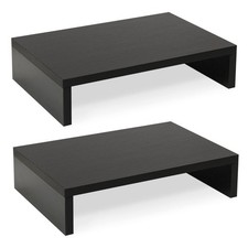 2 PCS Wood Monitor Stand Riser 2 Tier Adjustable Dual Black Computer Desk Base picture