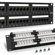2U 48 Port Patch Panel CAT6A Rack Mount 19 Inch Ethernet Punch Down Cabling picture