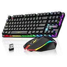 Rechargeable Wireless Gaming Keyboard & Mouse Combo 87 Keys Rainbow RGB Backlit picture
