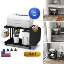 VEDECASA 2 Tier Black Printer Stand with Storage Bag Caster Wheel Underdesk picture