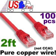 Lot100pk/pack PURE COPPER (notCCA) 2ft RJ45 Cat5e Ethernet Cable/Cord/Wire{RED picture