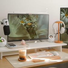 Bamboo Dual Monitor Stand Riser 2-Tier Desk Shelf with Storage and Adjustable picture