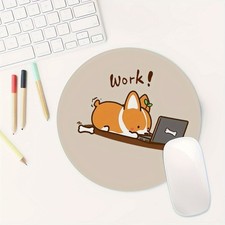 Cute Work Corgi Round Mouse Pad Non-Slip Rubber Base Office Desk Mat Gift 7.87in picture