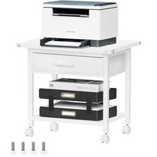 Under Desk Rolling Printer Stand Drawer 2Tier Mobile Cart Wheels White picture