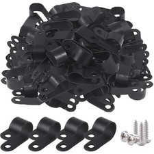 60Pcs 1/2 Inch Black Nylon Screw Mount R-Type Cable Clip Wire Clamp Kit with ... picture