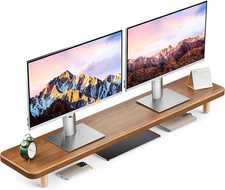 Dual Monitor Stand Riser Wooden 39 Inch Desk Shelf Organizer with Storage for 2 picture