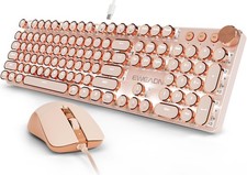 Wired Typewriter Keyboard and Mouse Combo, White Backlit, Soft Clack, Knob picture