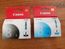 NEW 2 PIXMA Genuine Canon Cyan Blue Ink Cartridge Blue CLI-8C Black ChromoLife picture