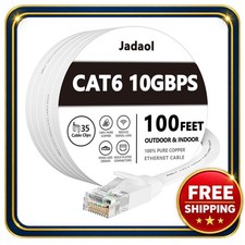 Ethernet Cat6 Flat Cable 100FT White RJ45 Network Patch Cord picture