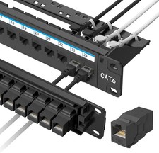 Jadaol 24 Port Patch Panel 1U 19-Inch Rackmount Pass-Through Cat6 Ethernet picture