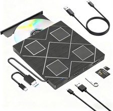 5-in-1 Extemal CD/DVD Drive for Laptop,USB 3.0 & Type-C Portable CD/DvD Rw Burne picture