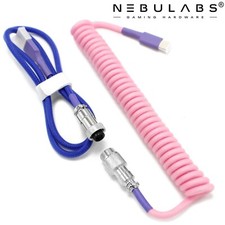 Custom Coiled Aviator Type USB-C Keyboard Cable 4ft GX16 Metal Gaming PC Braided picture