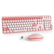 Cute Wireless Keyboard Mouse Combo Retro Typewriter FullSized Bunny Pink picture
