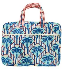 Traditional Blue Tropical Palm Handblock Printed Cotton Quilted Laptop Sleeves picture