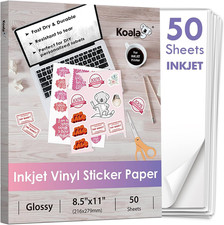 Koala Vinyl Sticker Paper for Inkjet Printer, Waterproof Glossy 50 Sheets picture