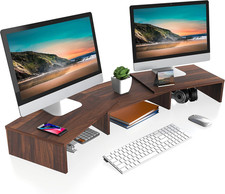 Dual Monitor Stand Riser Adjustable Length and Angle Brown for Two Monitors picture