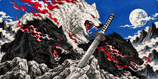 Japanese Wolf Samurai Desk Mat Mouse Pad | 2 Sizes | Katana Moon Art. picture