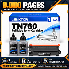 TN760 Refillable Toner 1PK BK With Chip for MFC-L2690DWXL MFC-L2717DW HL-L2370DW picture