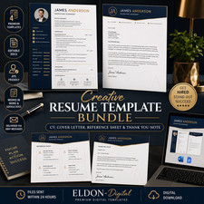 Creative Resume Template Bundle CV Cover Letter Reference Thank You Note Word picture