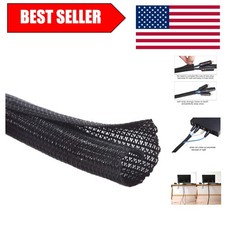 1 Inch Cable Sleeve - 10ft Black Protector for USB & Audio Visual Wires picture