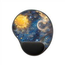 Sun and Moon Galaxy Mouse Pad With Wrist Rest | Celestial Space Office Accessory picture