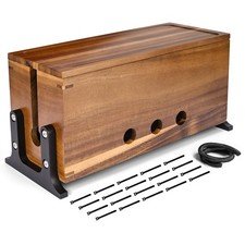 Extra Large Acacia Wood Cable Management Box Power Strip Cord Hider Desktop picture