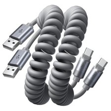 Coiled USB C Cable, USB A to USB C Cable 2 Pack Type C Charger 4FT Space Gray picture