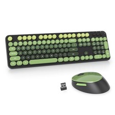 Dark Green Keyboard and Mouse Wireless Retro Typewriter Cute Colorful Full picture