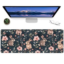 Bunny And Floral Gaming Mouse Pad NonSlip Rubber Desk Mat 12x31.5 Inch picture