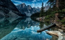 Landscape mountains forest lagoon water reflection tree Custom Gaming Mat Desk picture