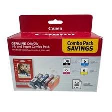 Genuine Canon Ink & Photo Paper Combo Pack BCI-3e BK, BCI-6 C/M/Y, 4x6 Glossy picture