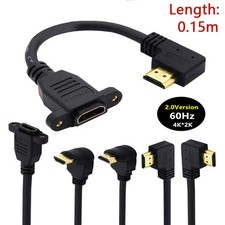HDMI 2.0 Panel Mount Cable Right Angle Male to Female 0.15m 4K 60Hz Gold Plated picture