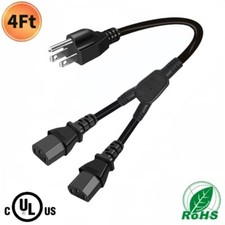 4FT 16AWG NEMA 5-15P to IEC320 2X C13 Y-Power Cable, C13 Splitter,UL Listed picture