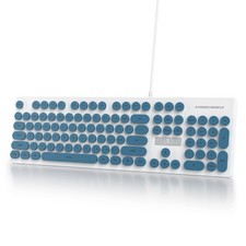 Wired Retro Computer Keyboard, Quiet Typewriter Keyboard, Blue Cute Keyboards... picture