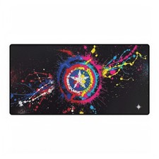 Marvel Captain America Shield Colorful Paint Splash Art Black Mouse Pad Desk Mat picture