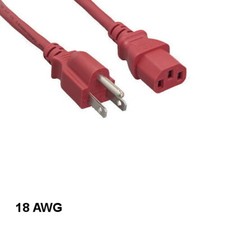 Red Color 6 feet 18AWG AC Power Cable NEMA 5-15P to IEC-60320 C13 10A/125V SJT picture