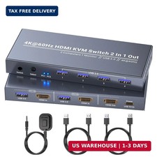 2 Port HDMI KVM Switch 1 Monitor 2 Computers, Control 2 PCs with 1 Set of Keyboa picture